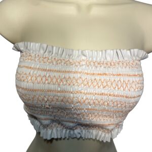 Vintage Smocked Elastic Off-Shoulder Tube Top White-Orange Size Large
